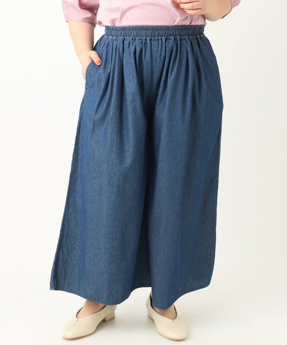 OLLFA02099 eur3(エウルキューブ) 【大きいサイズ】ライトデニムワイドパンツ ネイビー(57)