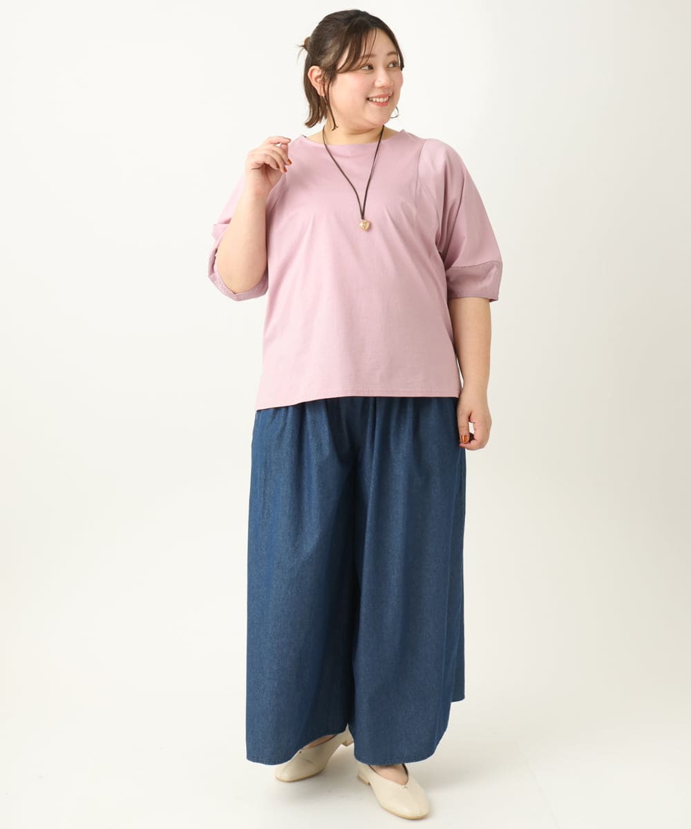 OLLFA02099 eur3(エウルキューブ) 【大きいサイズ】ライトデニムワイドパンツ ネイビー(57)