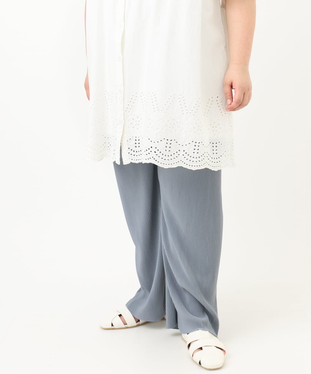 OLLFA03089 eur3(エウルキューブ) 【大きいサイズ/セルフカット可】ジャージープリーツパンツ ライトブルー(50)