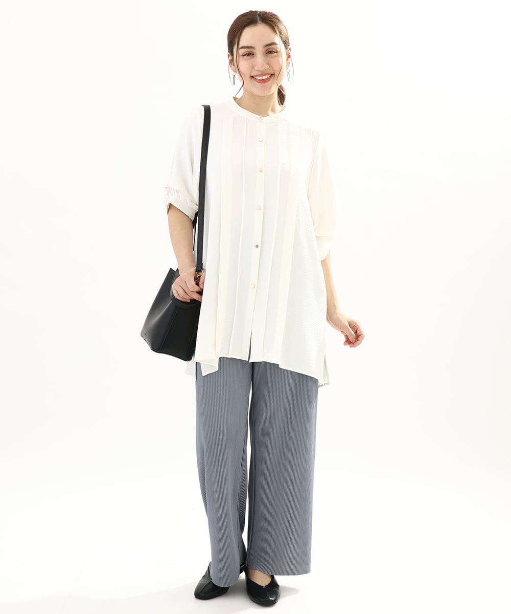 OLLFA03089 eur3(エウルキューブ) 【大きいサイズ/セルフカット可】ジャージープリーツパンツ ライトブルー(50)