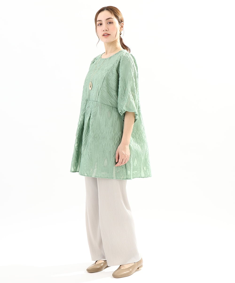 OLLFA03089 eur3(エウルキューブ) 【大きいサイズ/セルフカット可】ジャージープリーツパンツ グレージュ(89)