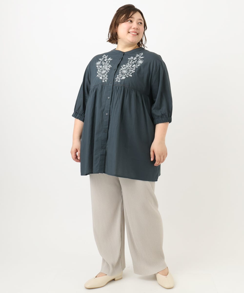 OLLFA03089 eur3(エウルキューブ) 【大きいサイズ/セルフカット可】ジャージープリーツパンツ グレージュ(89)