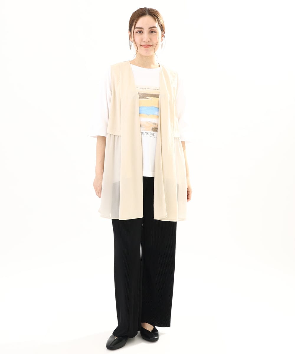 OLLFA03089 eur3(エウルキューブ) 【大きいサイズ/セルフカット可】ジャージープリーツパンツ ブラック(94)