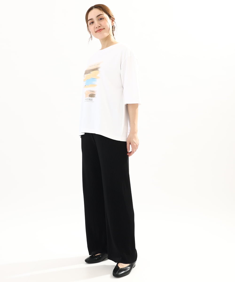 OLLFA03089 eur3(エウルキューブ) 【大きいサイズ/セルフカット可】ジャージープリーツパンツ ブラック(94)