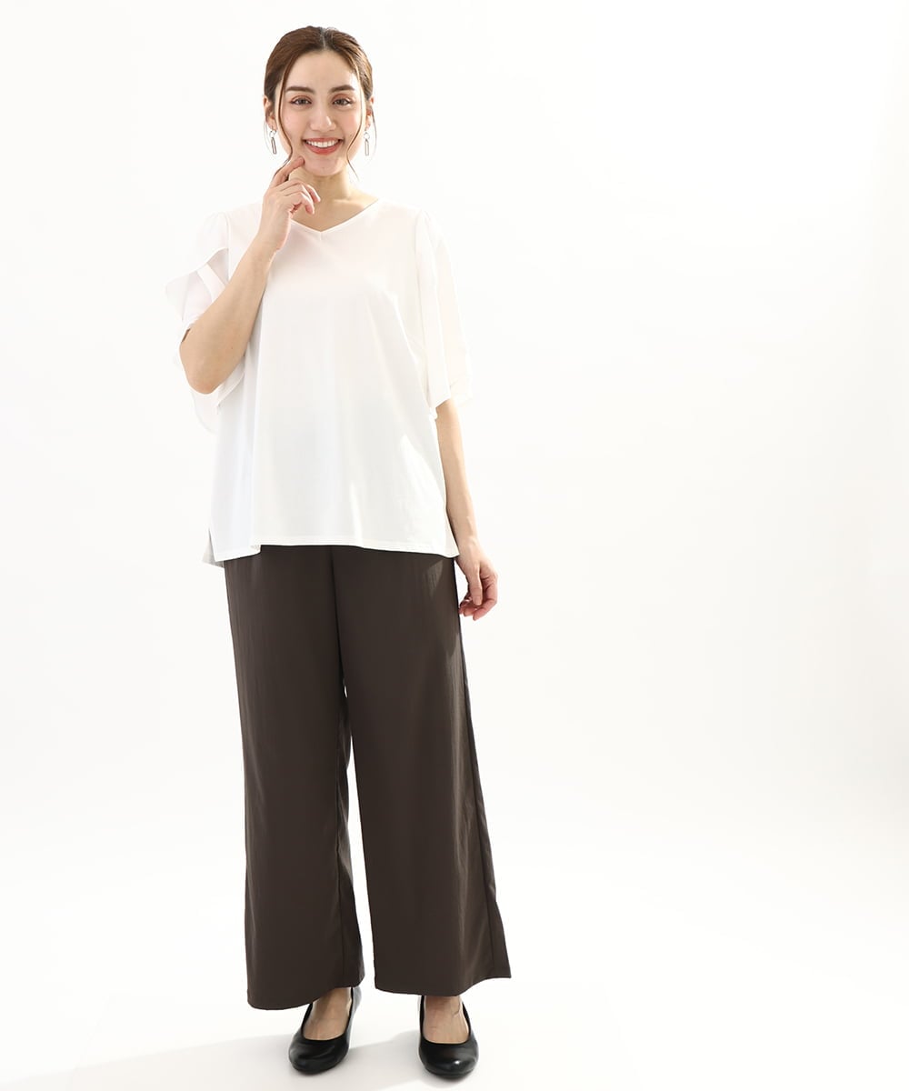 OLLFA06099 eur3(エウルキューブ) 【大きいサイズ】イージーワイドパンツ ダークグレー(93)