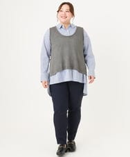 OLLFA10089 eur3(エウルキューブ) 【シリーズ累計販売2万枚！/大きいサイズ】さらさらストレッチテーパードパンツ ネイビー(57)