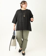 OLLFA11089 eur3(エウルキューブ) 【大きいサイズ】さらさらストレッチストレートパンツ カーキ(36)