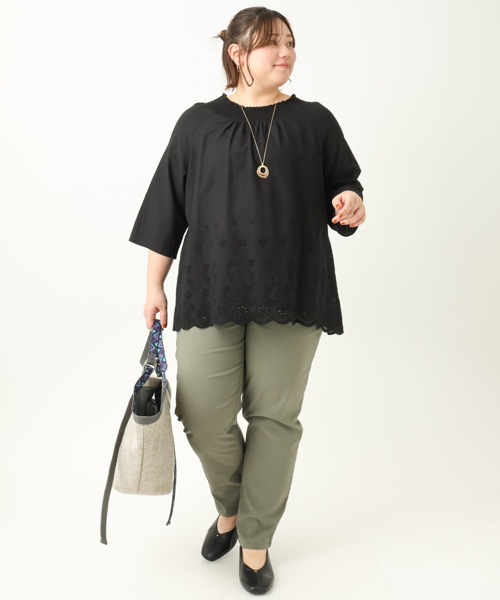 OLLFA11089 eur3(エウルキューブ) 【大きいサイズ】さらさらストレッチストレートパンツ カーキ(36)