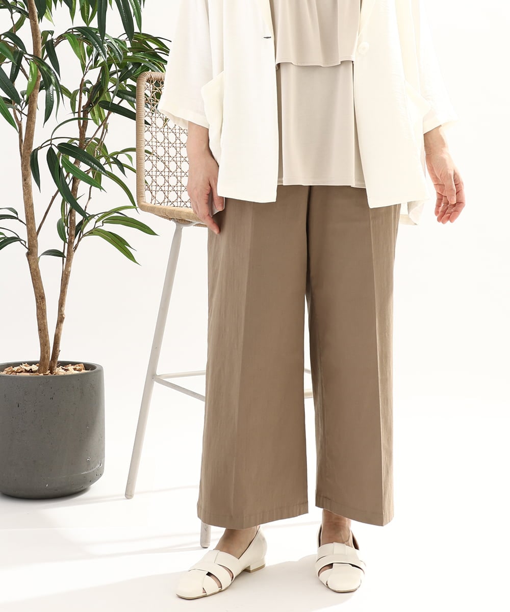 OLLFA28119 eur3(エウルキューブ) 【大きいサイズ】センタープレスワイドパンツ モカ(84)
