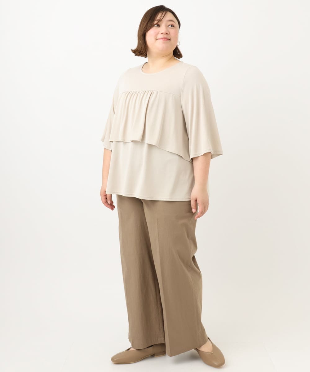 OLLFA28119 eur3(エウルキューブ) 【大きいサイズ】センタープレスワイドパンツ モカ(84)