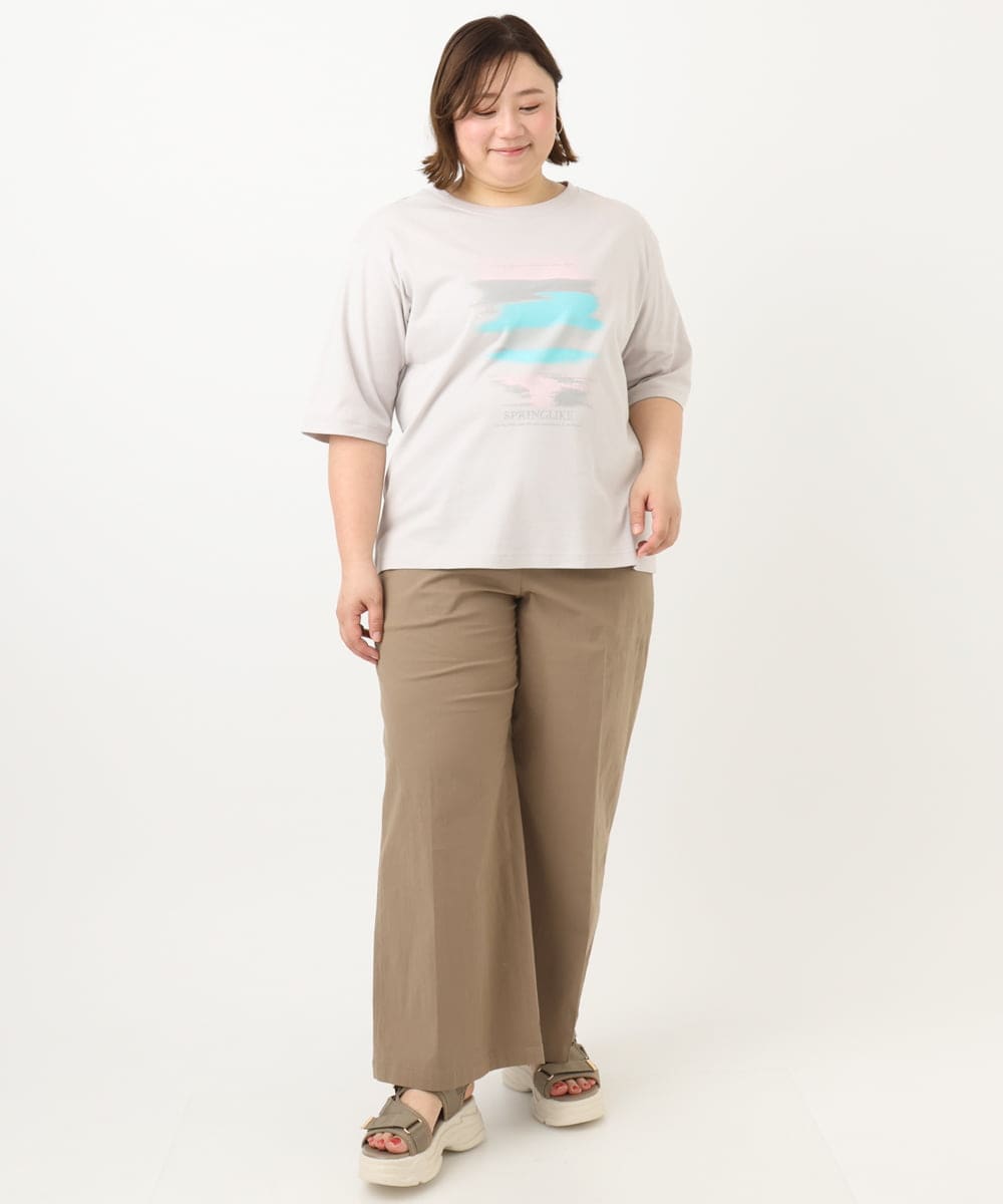 OLLFA28119 eur3(エウルキューブ) 【大きいサイズ】センタープレスワイドパンツ モカ(84)