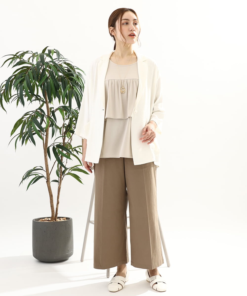 OLLFA28119 eur3(エウルキューブ) 【大きいサイズ】センタープレスワイドパンツ モカ(84)