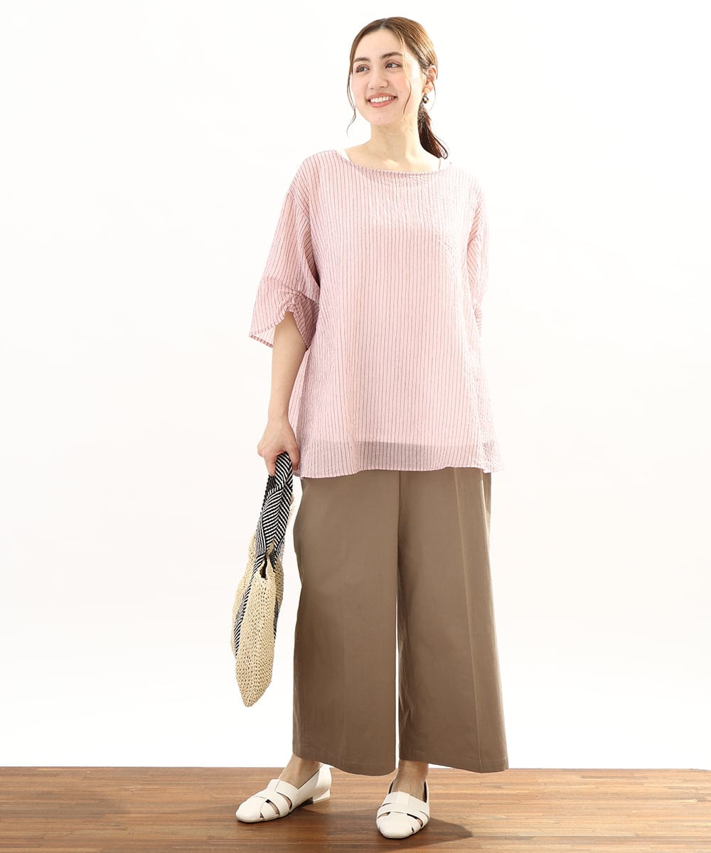 OLLFA28119 eur3(エウルキューブ) 【大きいサイズ】センタープレスワイドパンツ モカ(84)