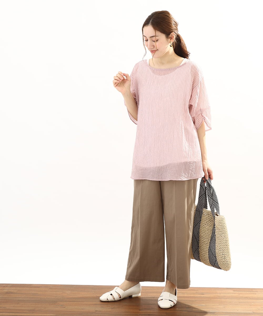 OLLFA28119 eur3(エウルキューブ) 【大きいサイズ】センタープレスワイドパンツ モカ(84)