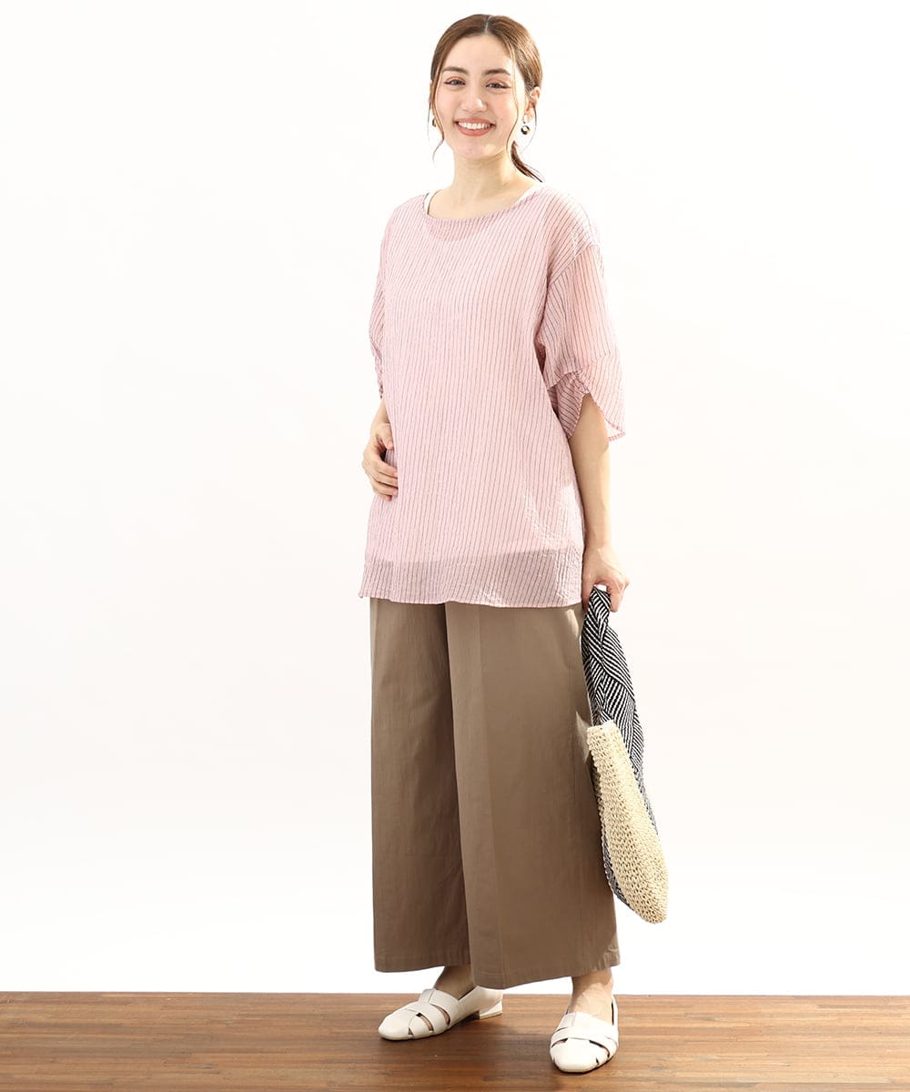 OLLFA28119 eur3(エウルキューブ) 【大きいサイズ】センタープレスワイドパンツ モカ(84)