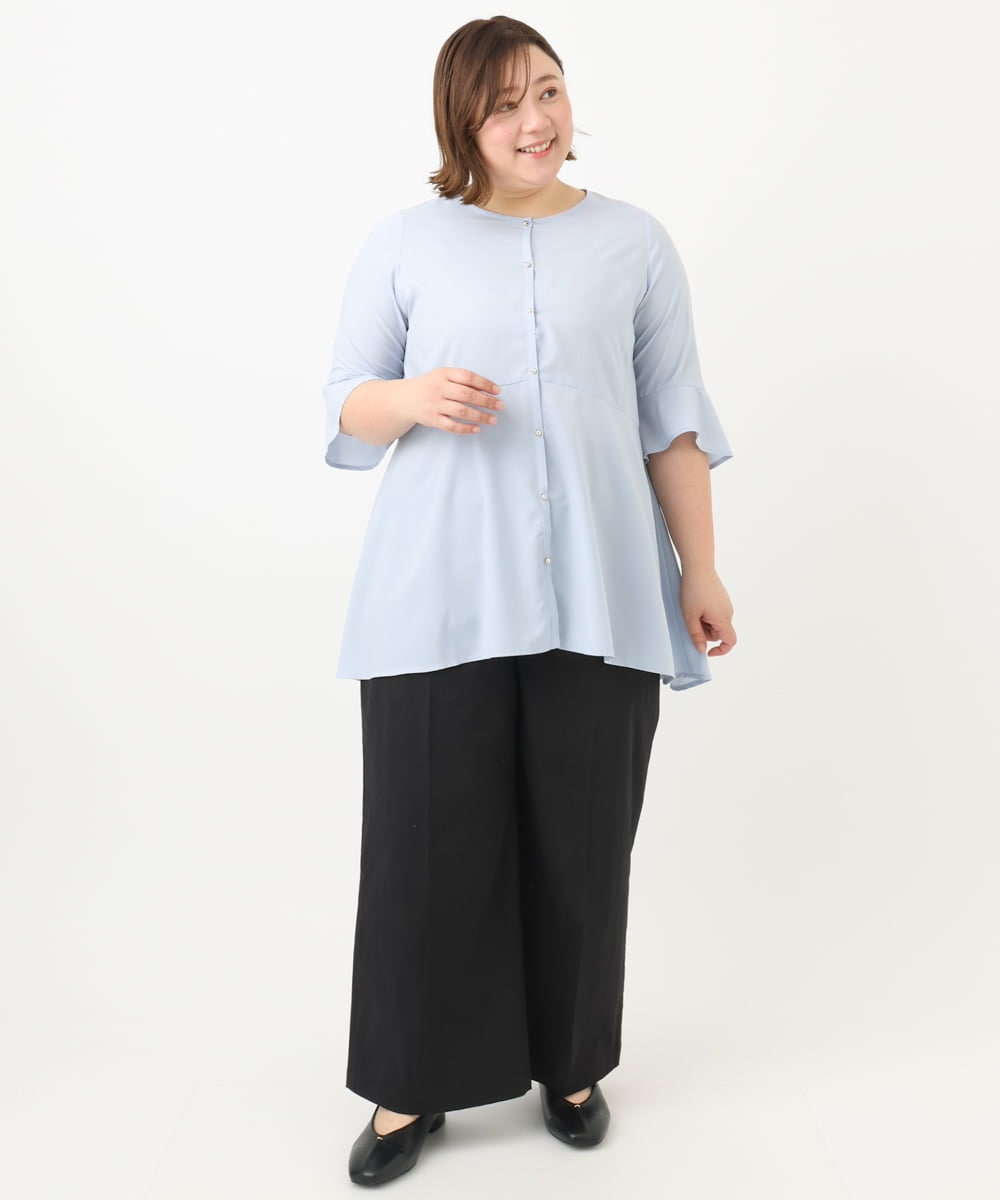 OLLFA28119 eur3(エウルキューブ) 【大きいサイズ】センタープレスワイドパンツ ブラック(94)