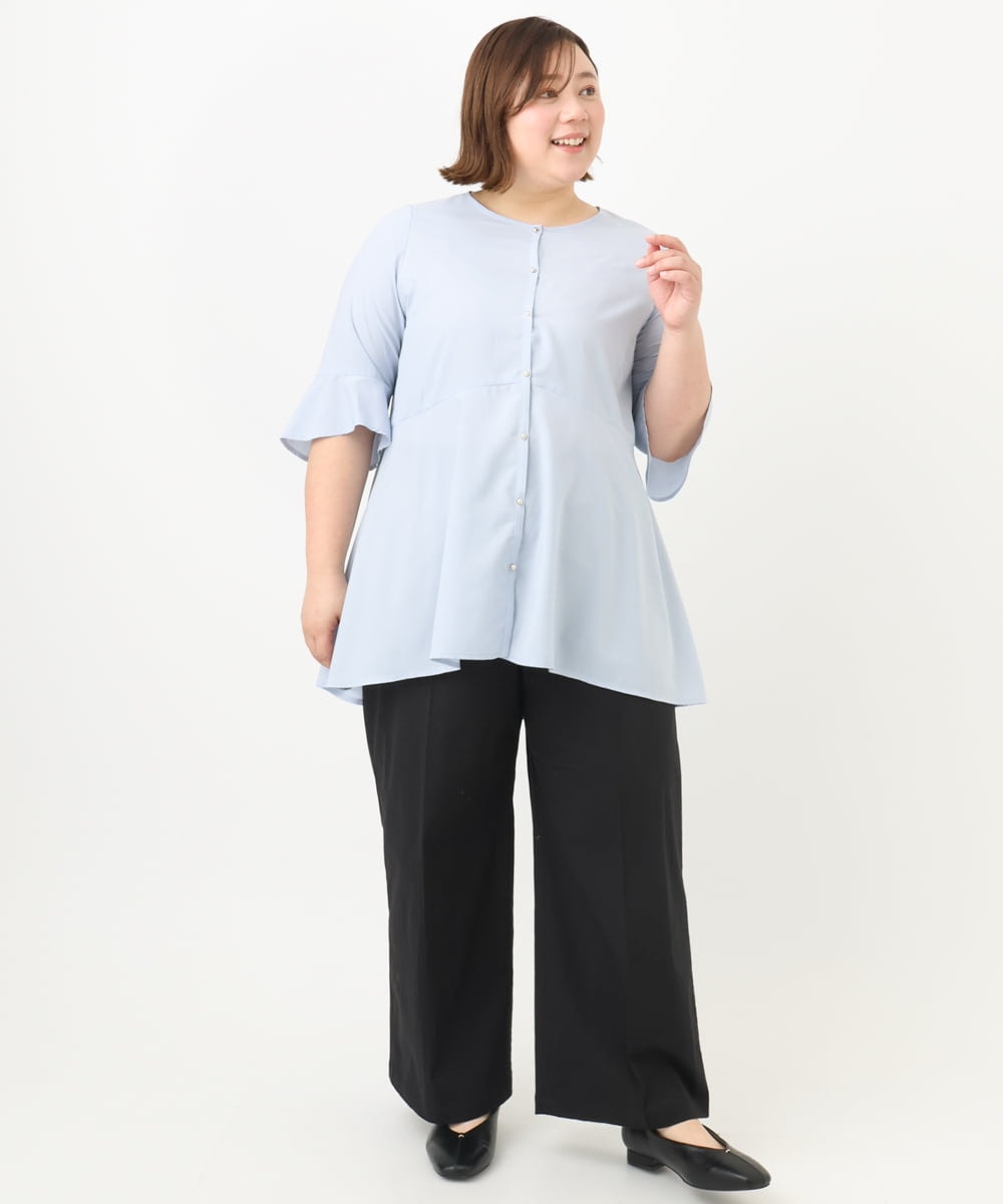 OLLFA28119 eur3(エウルキューブ) 【大きいサイズ】センタープレスワイドパンツ ブラック(94)