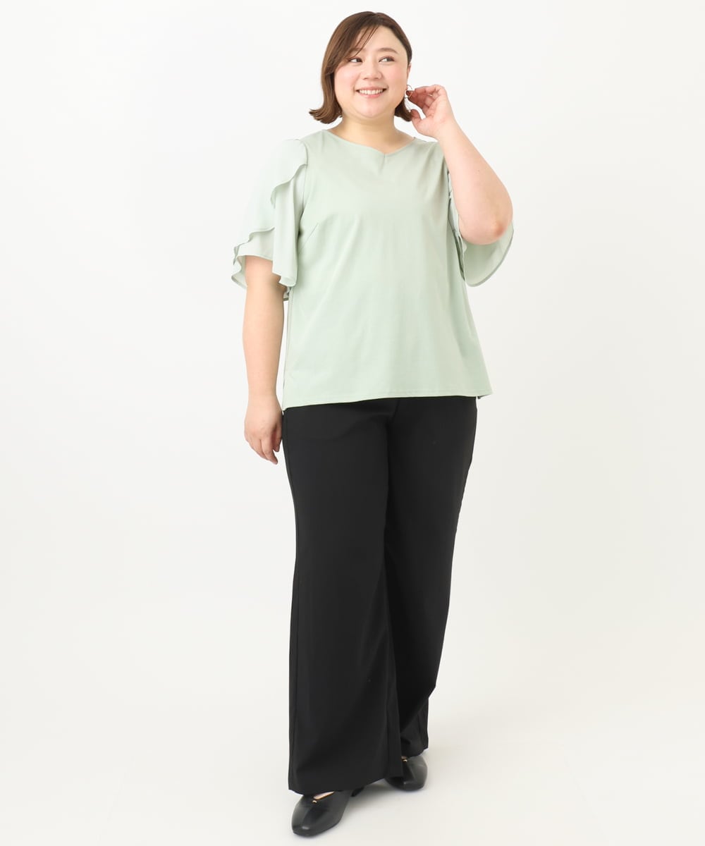 OLLFA28119 eur3(エウルキューブ) 【大きいサイズ】センタープレスワイドパンツ ブラック(94)