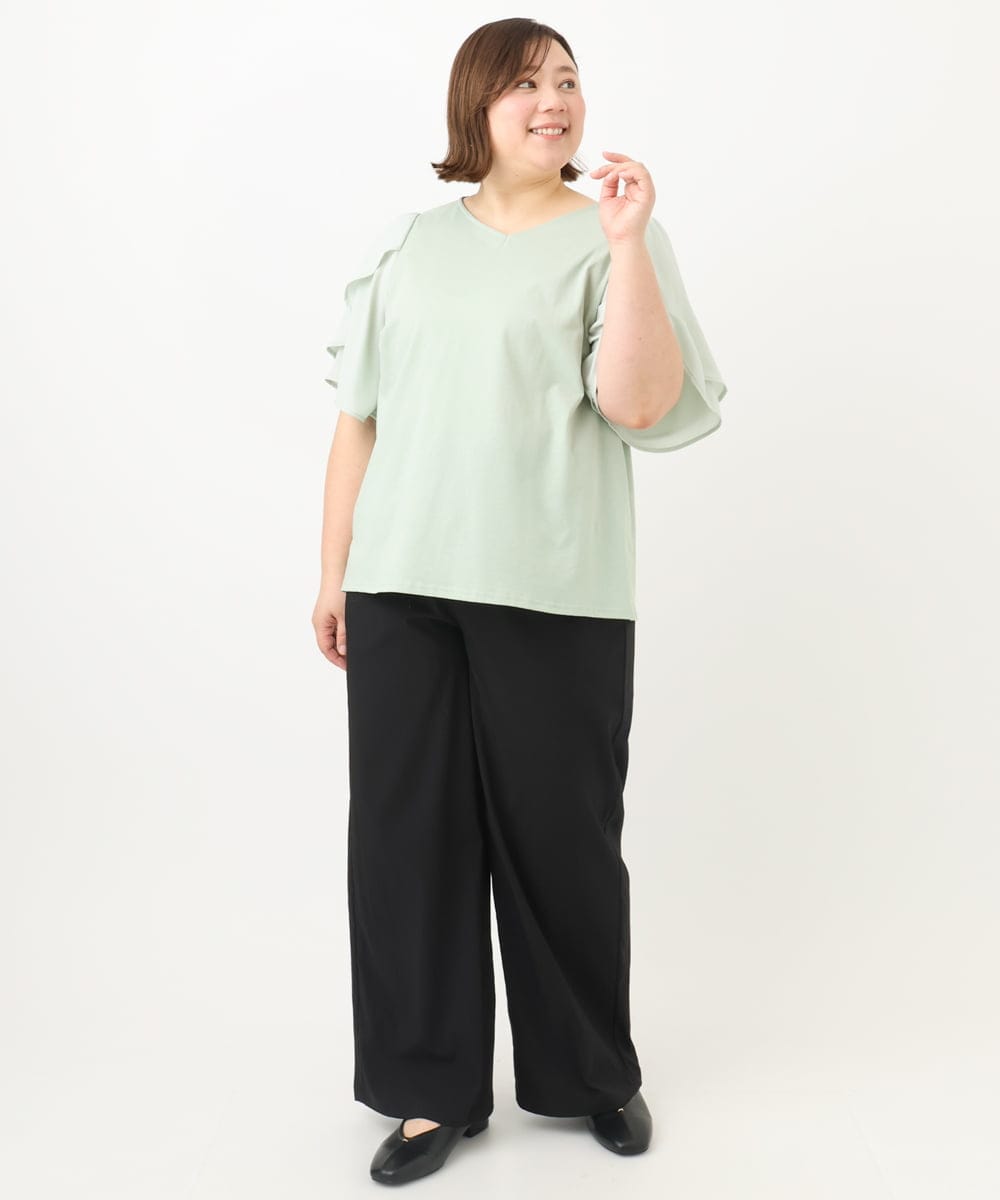 OLLFA28119 eur3(エウルキューブ) 【大きいサイズ】センタープレスワイドパンツ ブラック(94)