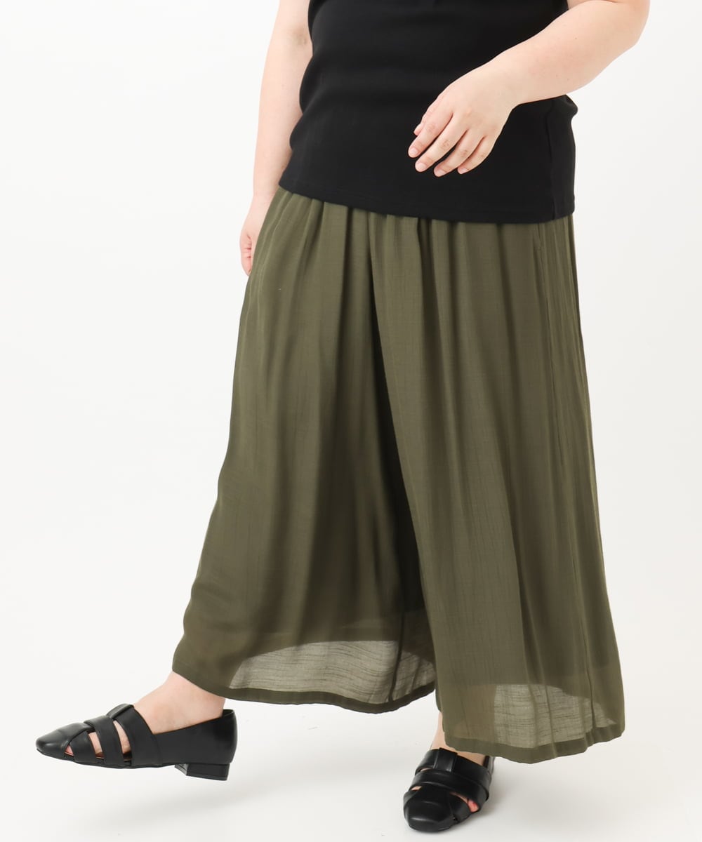 OLLFA29099 eur3(エウルキューブ) 【大きいサイズ】スラブワイドパンツ カーキ(36)