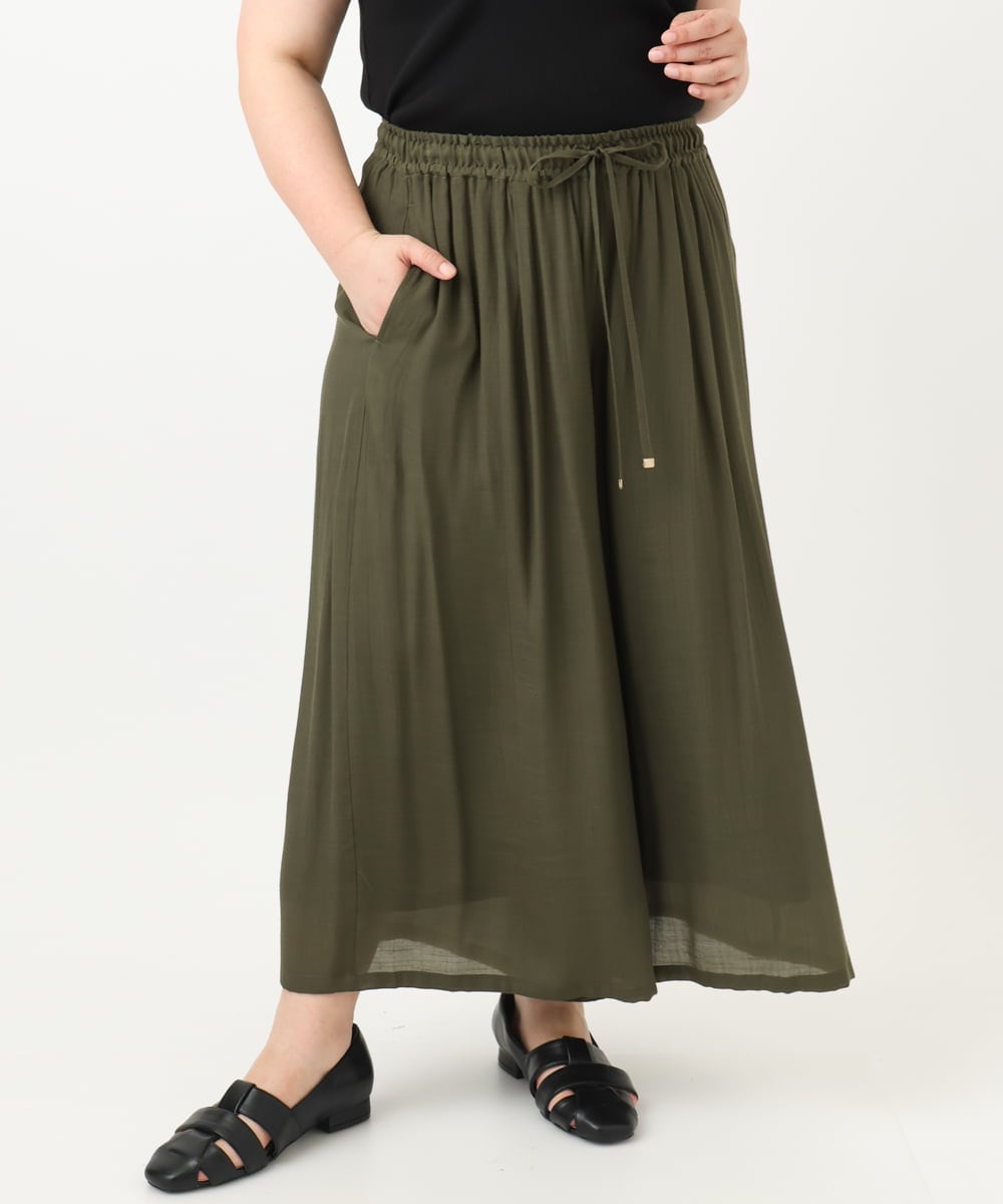 OLLFA29099 eur3(エウルキューブ) 【大きいサイズ】スラブワイドパンツ カーキ(36)