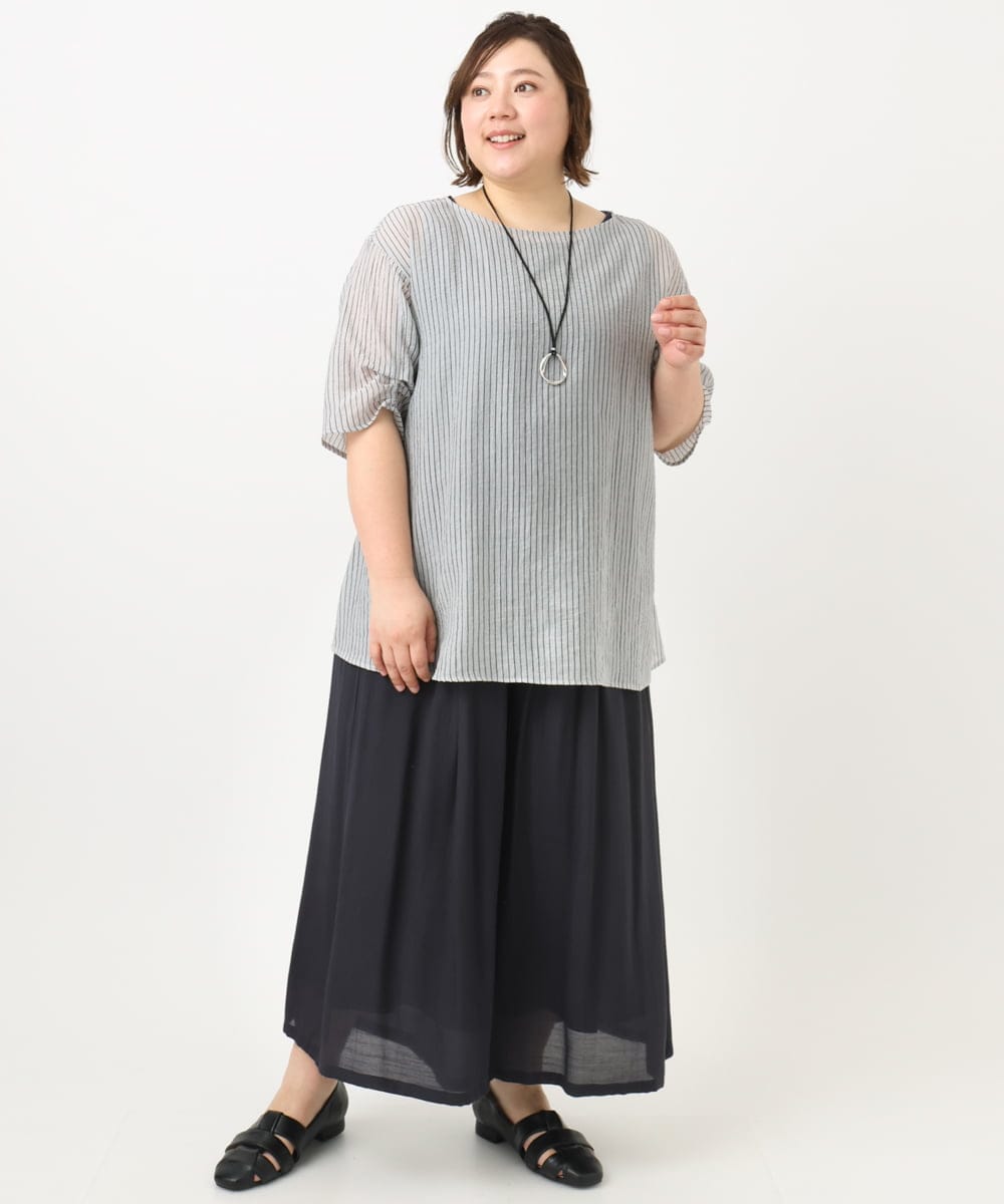 OLLFA29099 eur3(エウルキューブ) 【大きいサイズ】スラブワイドパンツ ネイビー(57)
