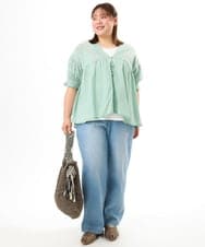 OLLFD16109 eur3(エウルキューブ) 【大きいサイズ/接触冷感】デニムイージーパンツ ライトブルー