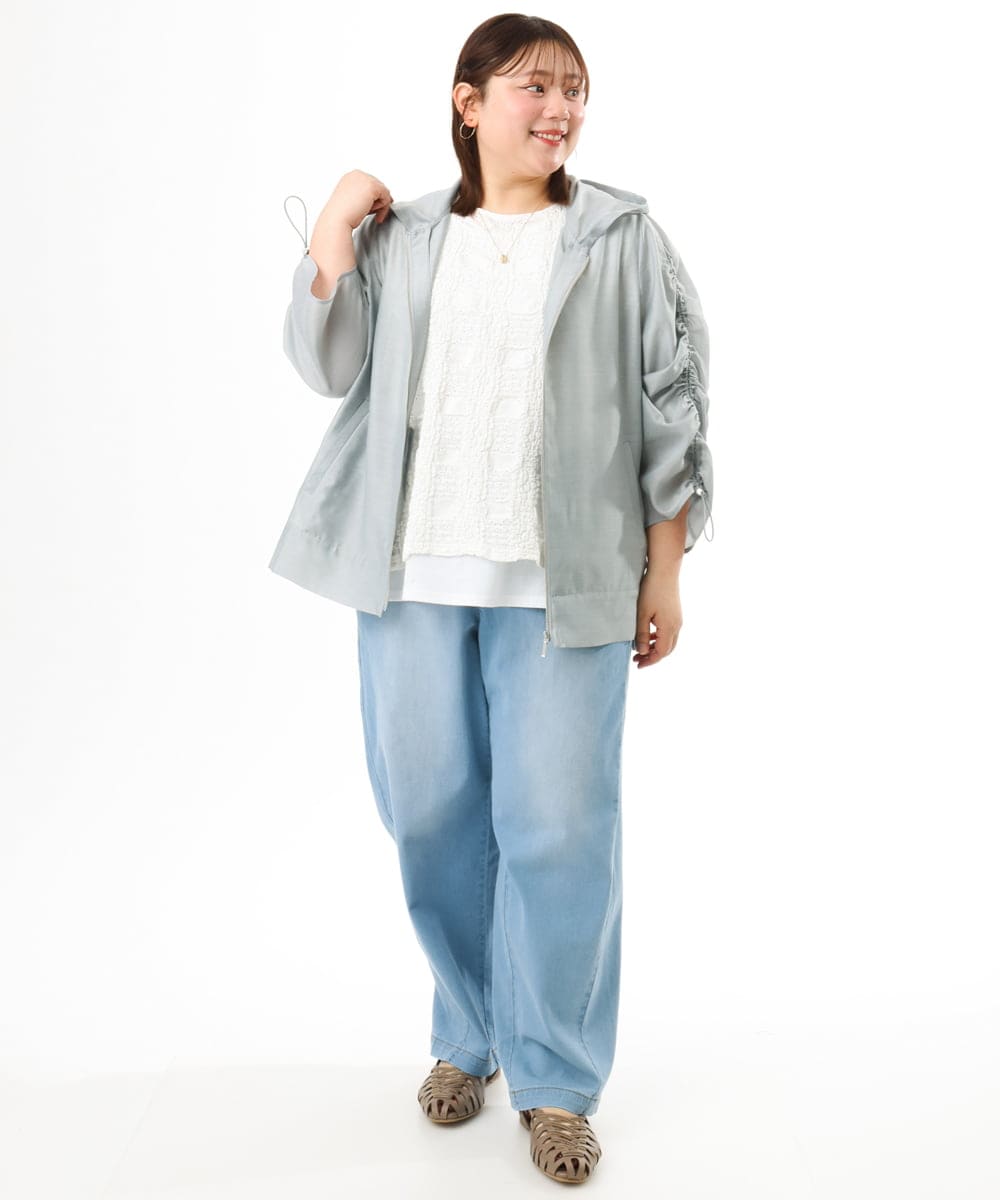 OLLFD16109 eur3(エウルキューブ) 【大きいサイズ/接触冷感】デニムイージーパンツ ライトブルー