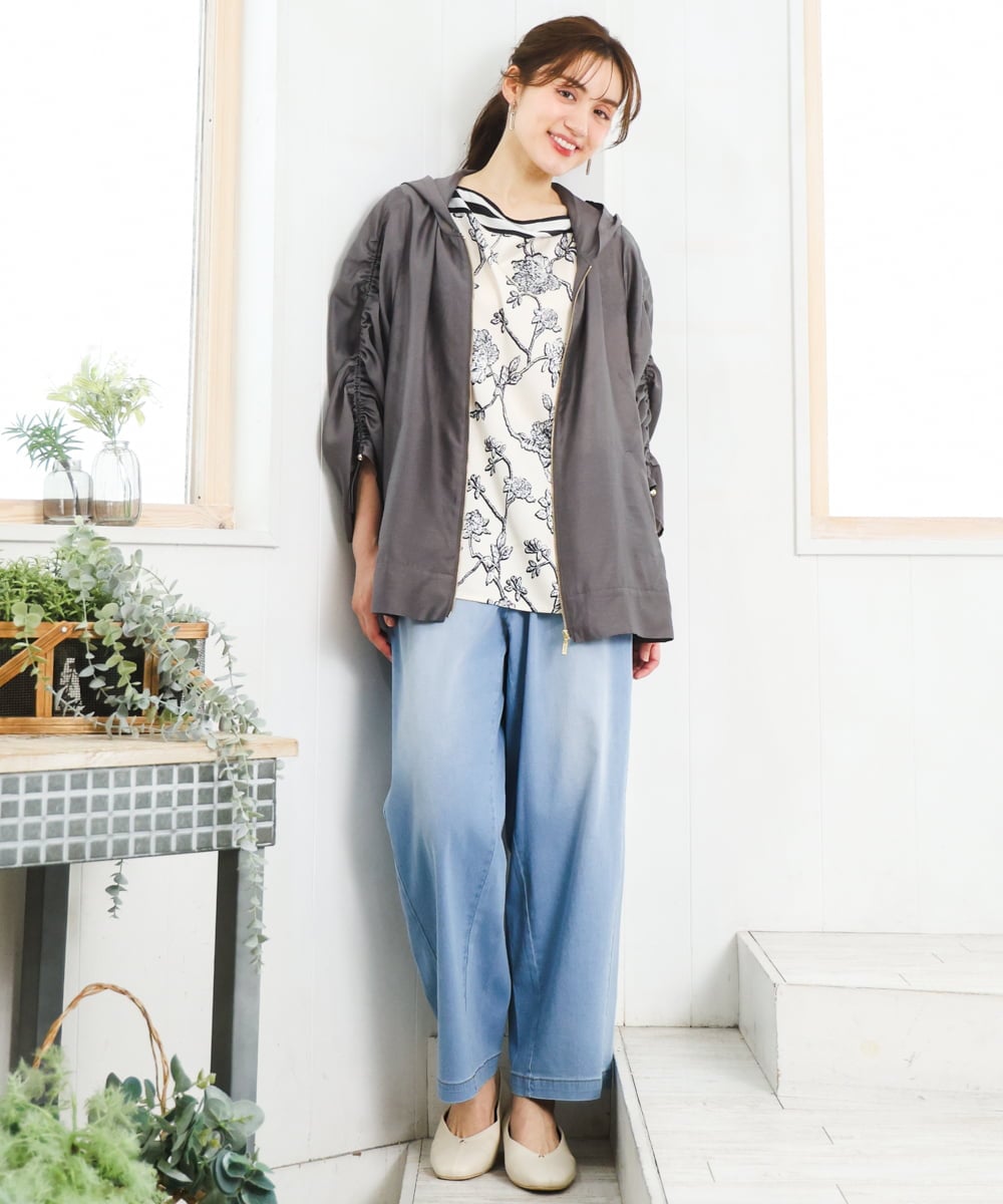 OLLFD16109 eur3(エウルキューブ) 【大きいサイズ/接触冷感】デニムイージーパンツ ライトブルー