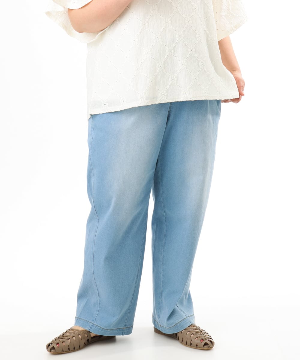 OLLFD16109 eur3(エウルキューブ) 【大きいサイズ/接触冷感】デニムイージーパンツ ライトブルー