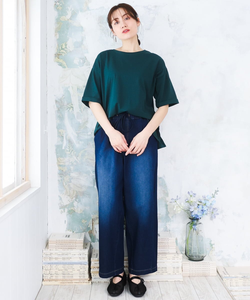 OLLFD16109 eur3(エウルキューブ) 【大きいサイズ/接触冷感】デニムイージーパンツ ネイビー