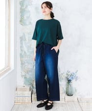 OLLFD16109 eur3(エウルキューブ) 【大きいサイズ/接触冷感】デニムイージーパンツ ネイビー