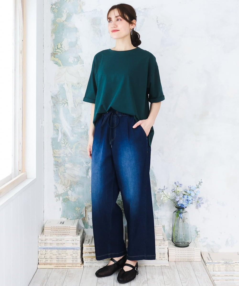 OLLFD16109 eur3(エウルキューブ) 【大きいサイズ/接触冷感】デニムイージーパンツ ネイビー