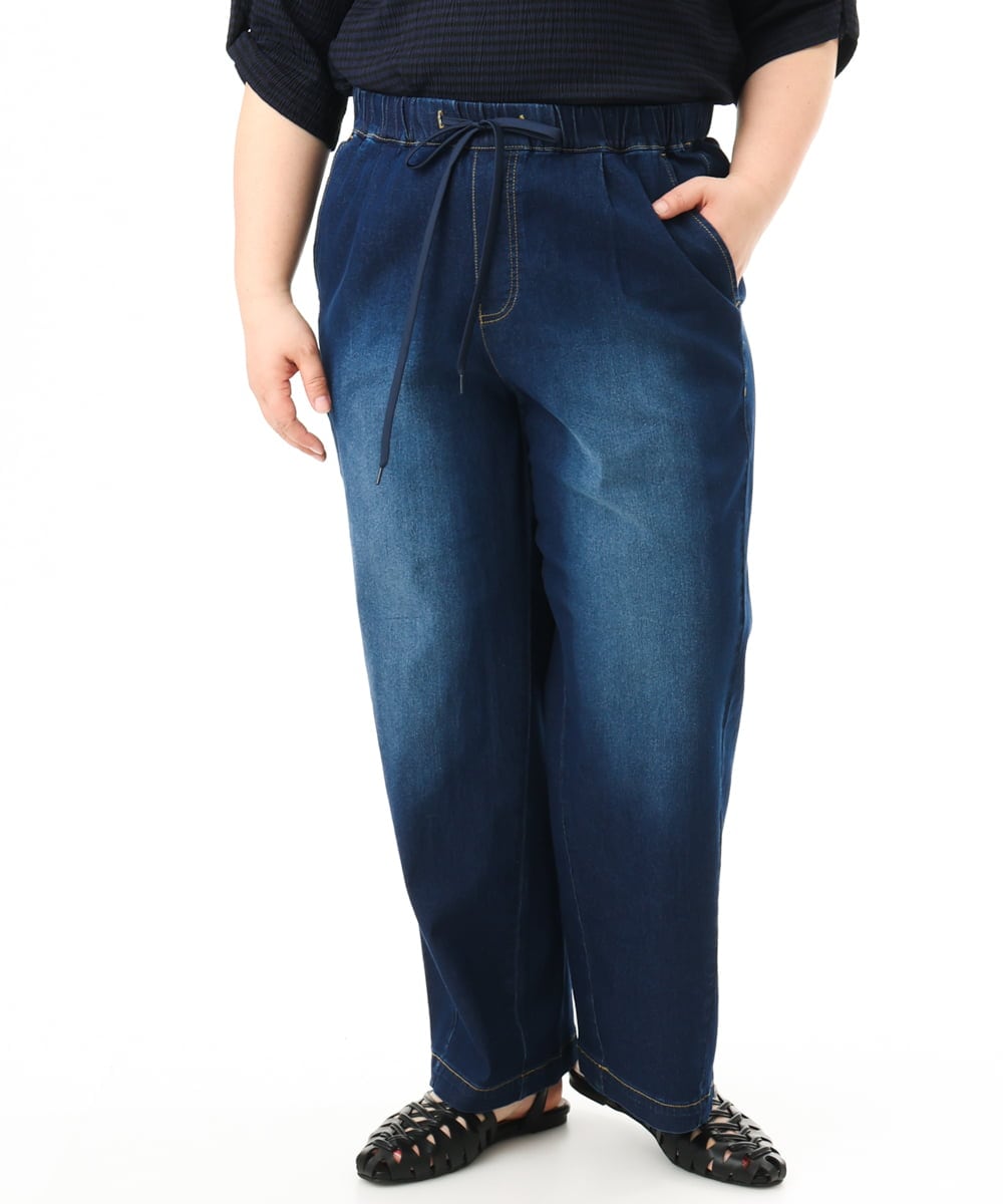 OLLFD16109 eur3(エウルキューブ) 【大きいサイズ/接触冷感】デニムイージーパンツ ネイビー