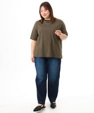 OLLFD16109 eur3(エウルキューブ) 【大きいサイズ/接触冷感】デニムイージーパンツ ネイビー