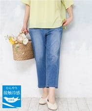 OLLFD17089 eur3(エウルキューブ) 【WEB先行販売】【大きいサイズ/接冷感触】ストレッチゆるフィットデニム ブルー