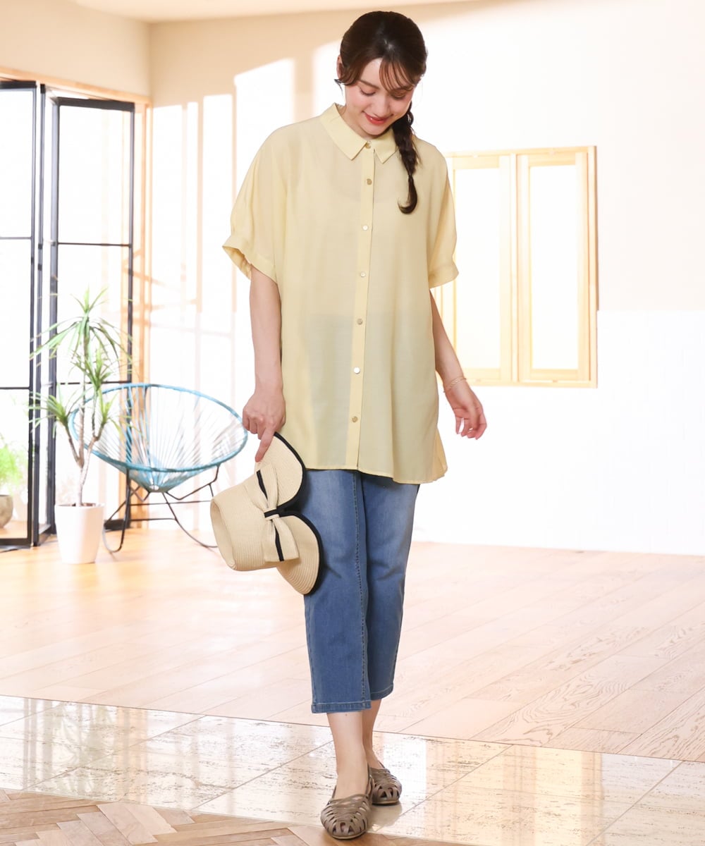 OLLFD17089 eur3(エウルキューブ) 【大きいサイズ/接冷感触】ストレッチゆるフィットデニム ブルー
