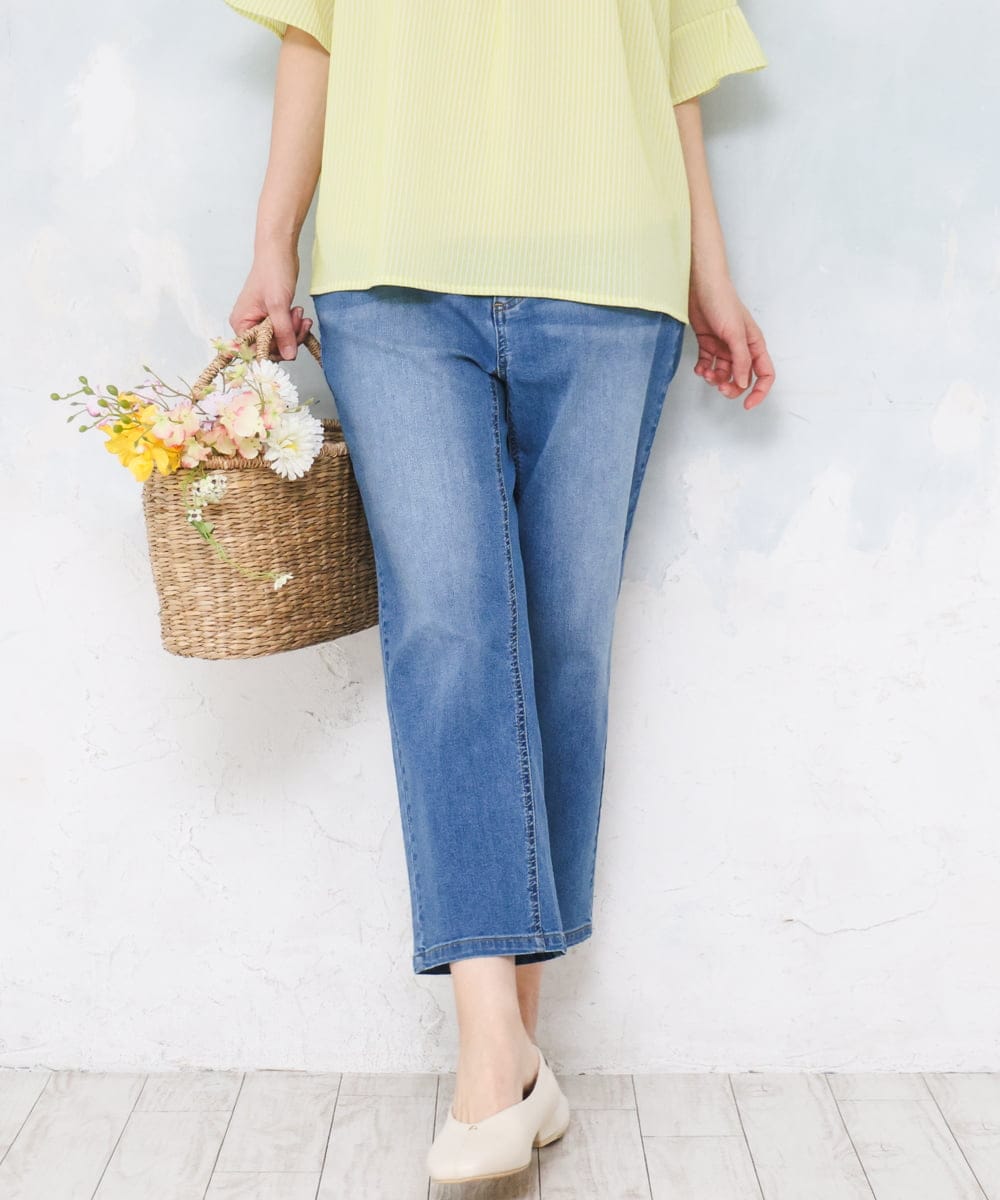 OLLFD17089 eur3(エウルキューブ) 【WEB先行販売】【大きいサイズ/接冷感触】ストレッチゆるフィットデニム ブルー