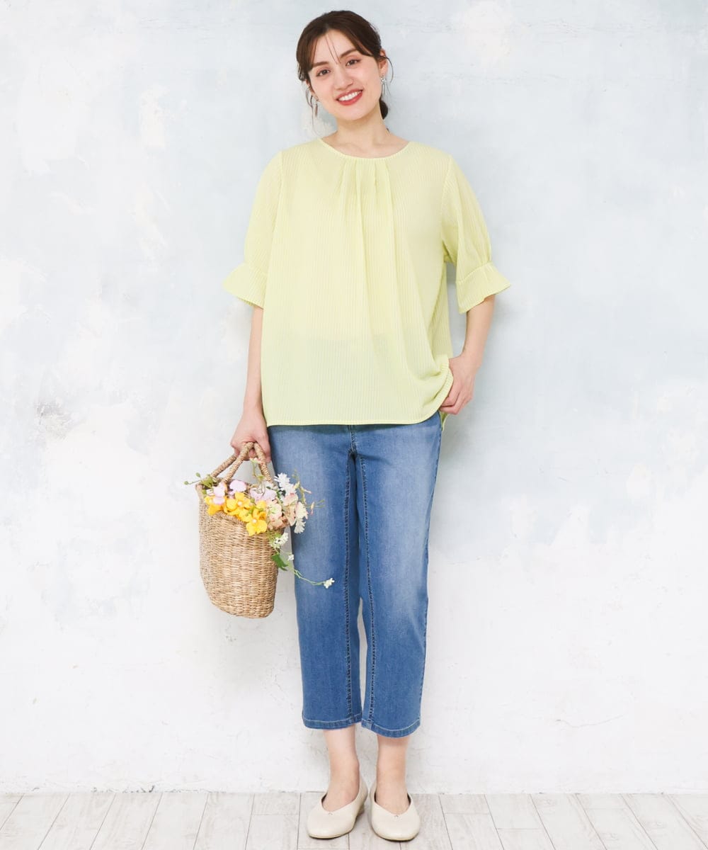 OLLFD17089 eur3(エウルキューブ) 【WEB先行販売】【大きいサイズ/接冷感触】ストレッチゆるフィットデニム ブルー