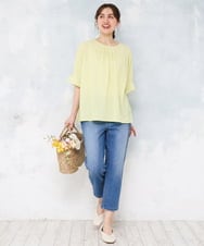 OLLFD17089 eur3(エウルキューブ) 【WEB先行販売】【大きいサイズ/接冷感触】ストレッチゆるフィットデニム ブルー