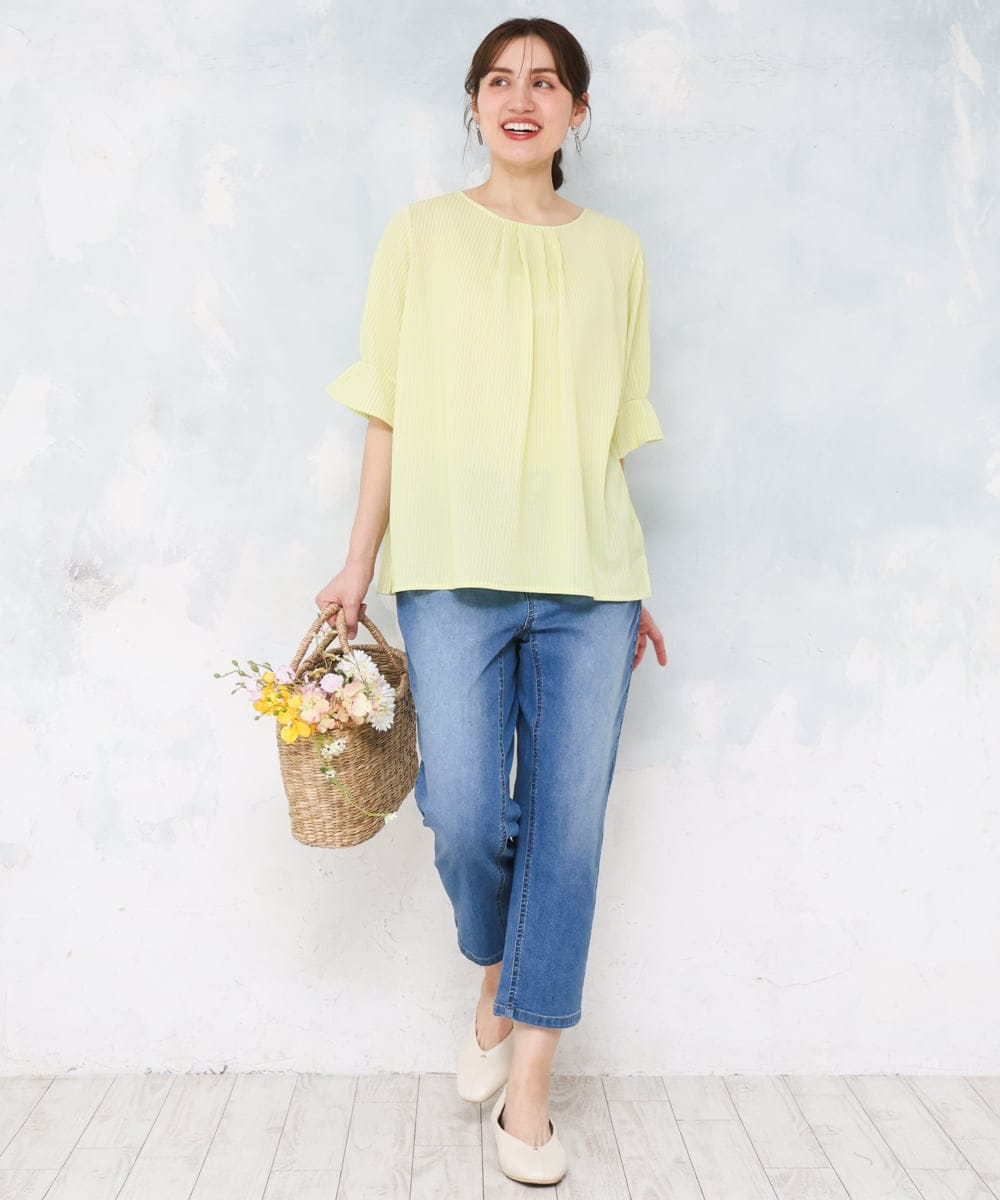 OLLFD17089 eur3(エウルキューブ) 【WEB先行販売】【大きいサイズ/接冷感触】ストレッチゆるフィットデニム ブルー