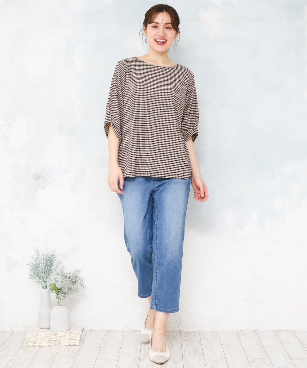 OLLFD17089 eur3(エウルキューブ) 【WEB先行販売】【大きいサイズ/接冷感触】ストレッチゆるフィットデニム ブルー