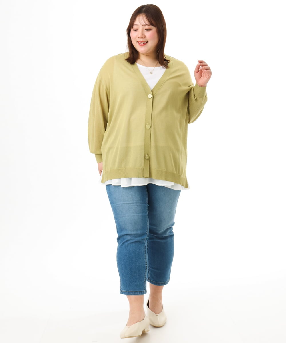 OLLFD17089 eur3(エウルキューブ) 【WEB先行販売】【大きいサイズ/接冷感触】ストレッチゆるフィットデニム ブルー