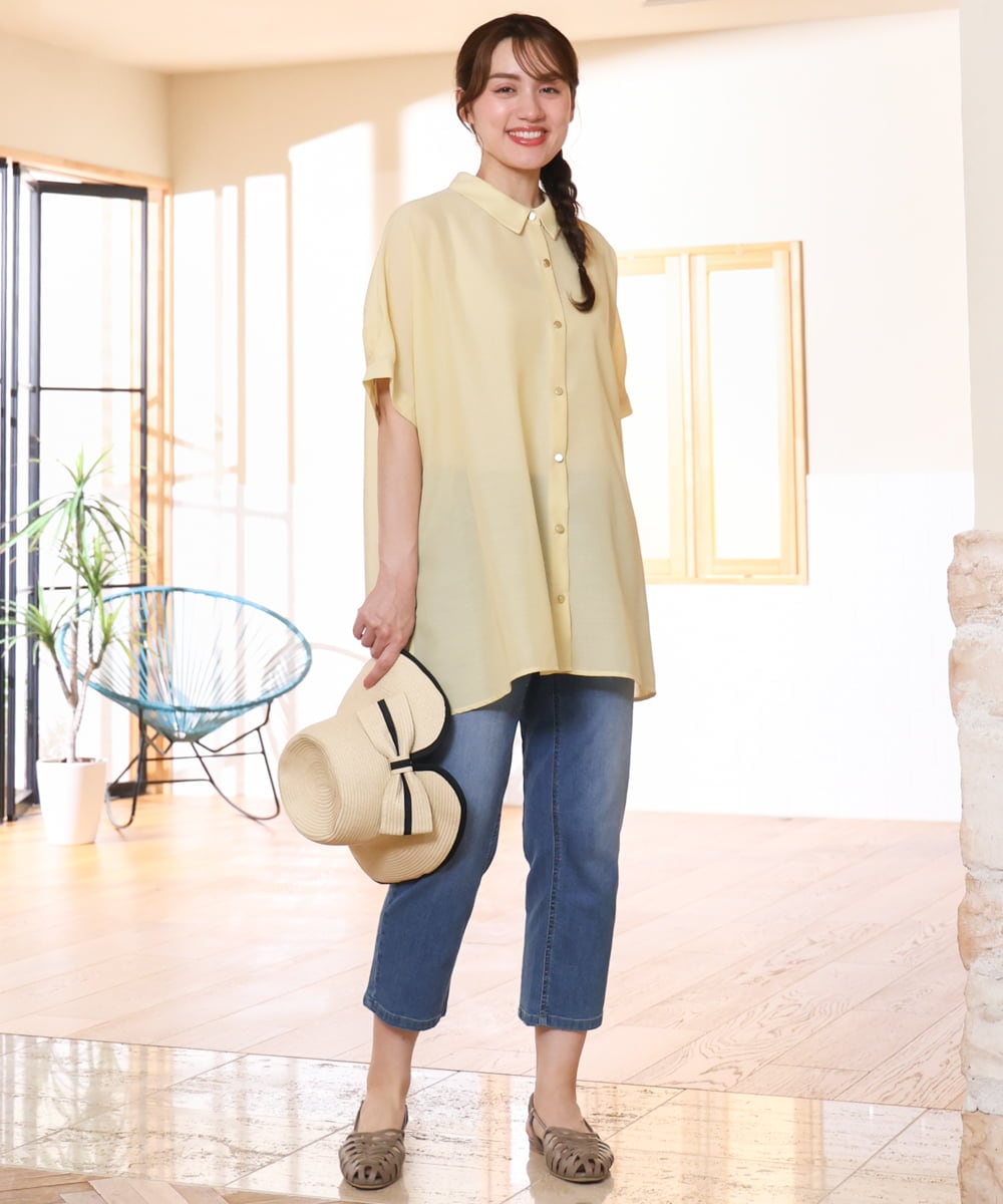 OLLFD17089 eur3(エウルキューブ) 【大きいサイズ/接冷感触】ストレッチゆるフィットデニム ブルー