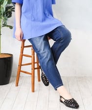 OLLFD17089 eur3(エウルキューブ) 【WEB先行販売】【大きいサイズ/接冷感触】ストレッチゆるフィットデニム ネイビー