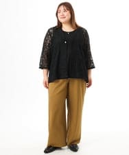 OLLFD18099 eur3(エウルキューブ) 【WEB先行販売】【大きいサイズ】ストレッチワイドイージーパンツ キャメル