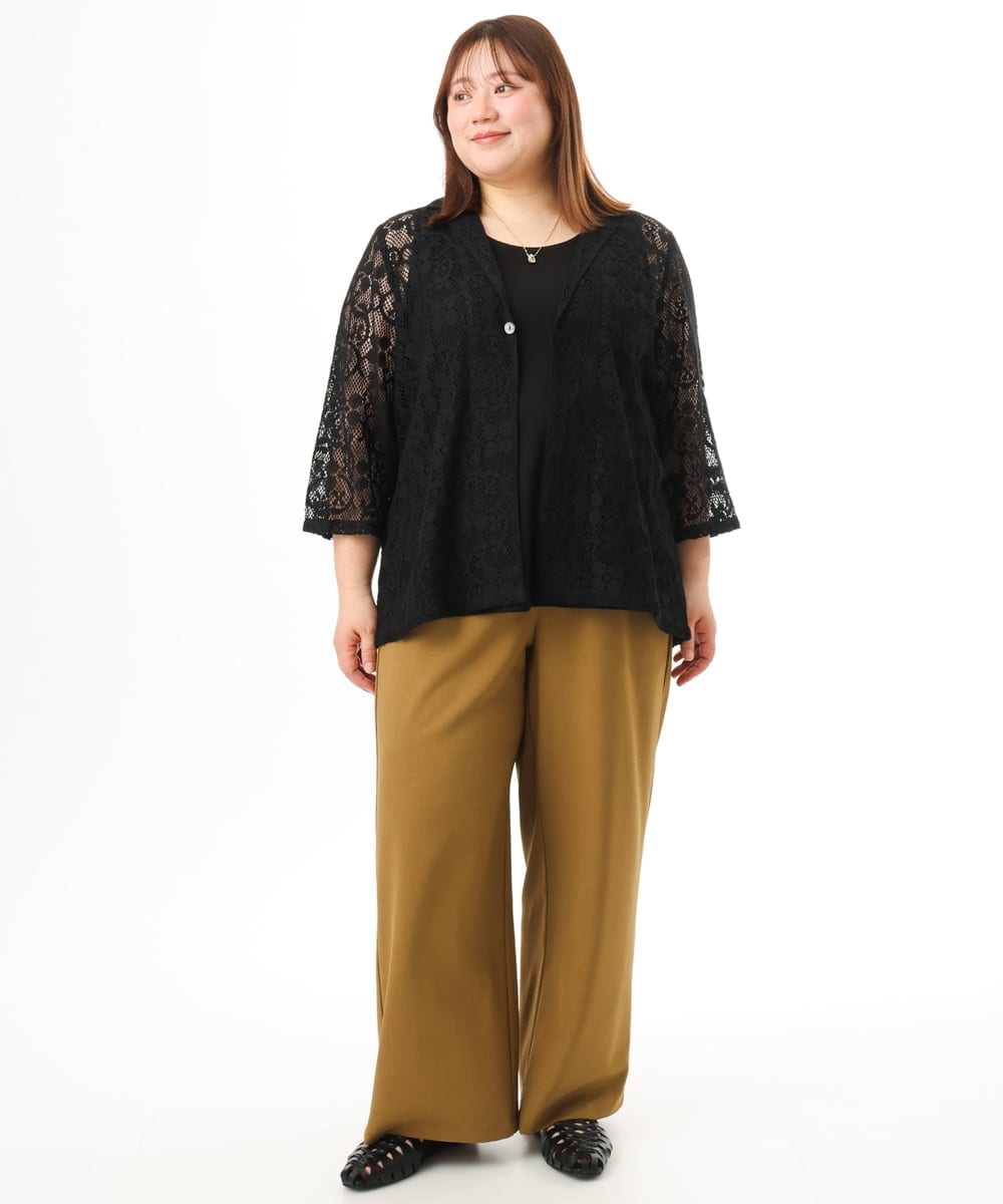 OLLFD18099 eur3(エウルキューブ) 【WEB先行販売】【大きいサイズ】ストレッチワイドイージーパンツ キャメル