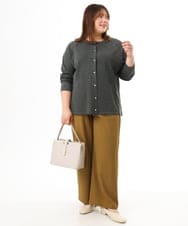 OLLFD18099 eur3(エウルキューブ) 【WEB先行販売】【大きいサイズ】ストレッチワイドイージーパンツ キャメル