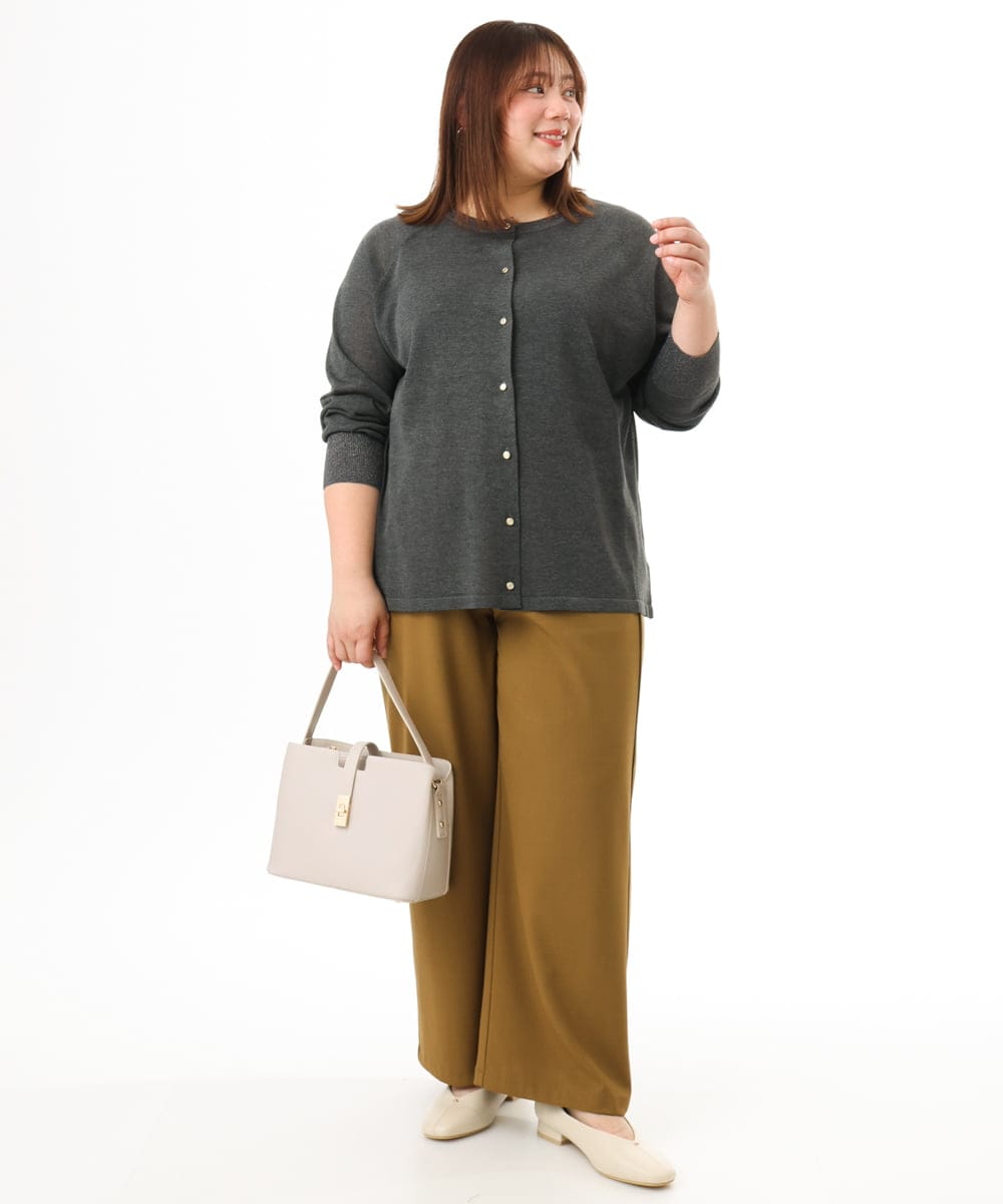 OLLFD18099 eur3(エウルキューブ) 【WEB先行販売】【大きいサイズ】ストレッチワイドイージーパンツ キャメル