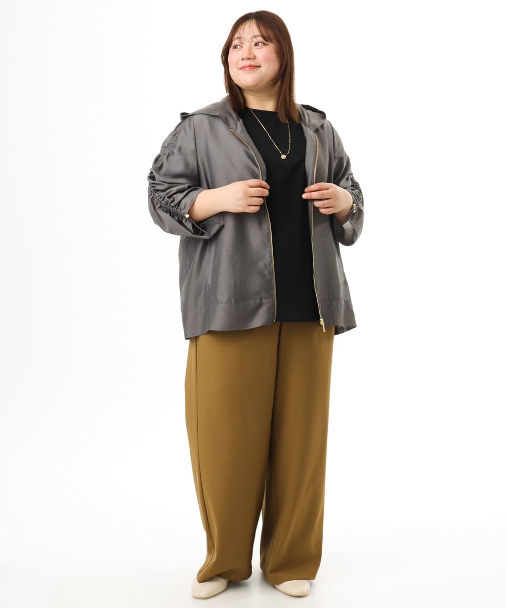 OLLFD18099 eur3(エウルキューブ) 【WEB先行販売】【大きいサイズ】ストレッチワイドイージーパンツ キャメル